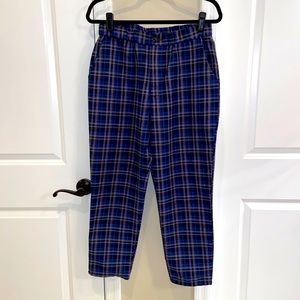BLUE PLAID STRAIGHT LEG PANTS